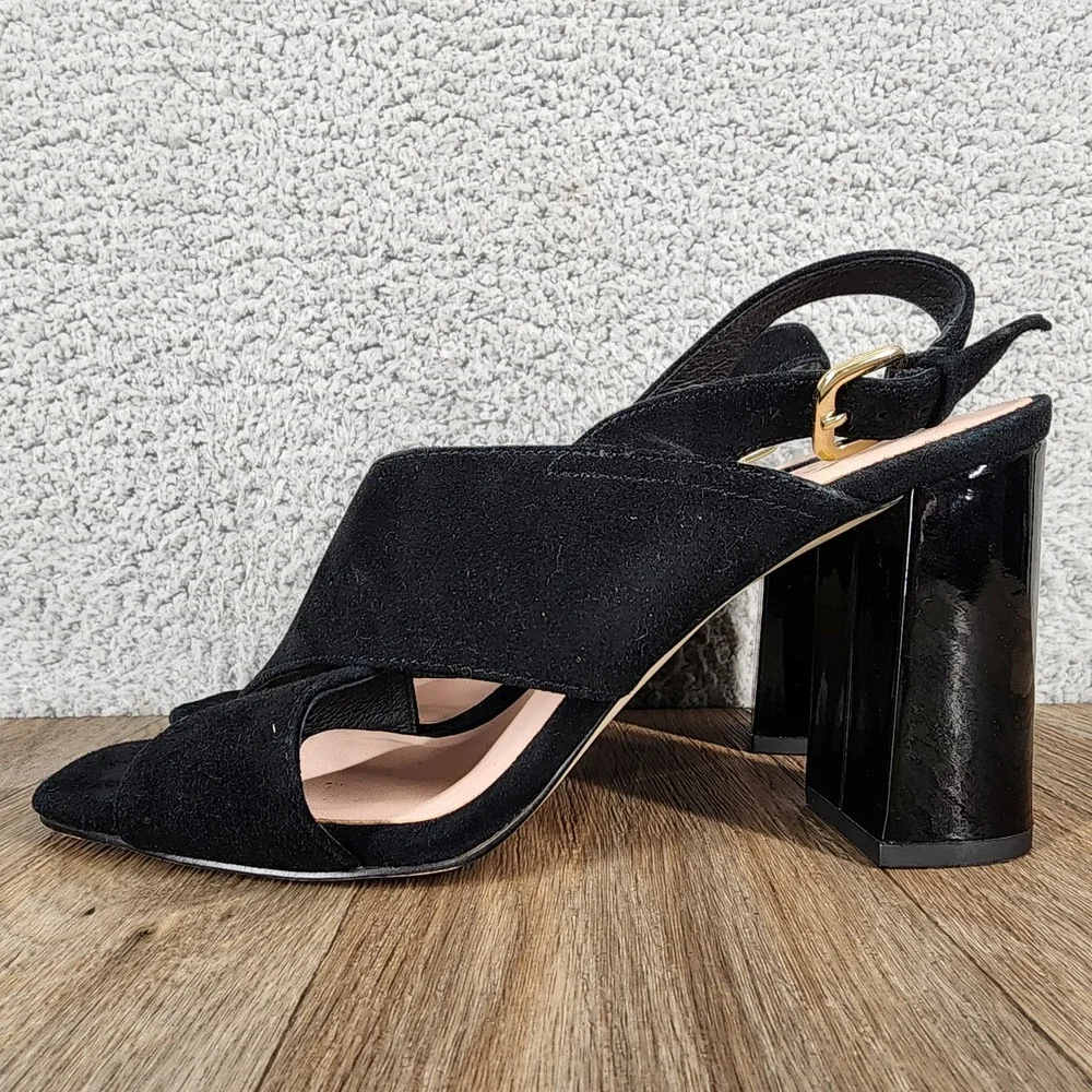 Kate‎ Spade New York Size 7 Black Suede Slingback Block Heel Dress Sandals